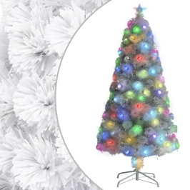 Árbol de Navidad artificial con luces fibra óptica blanco 120cm