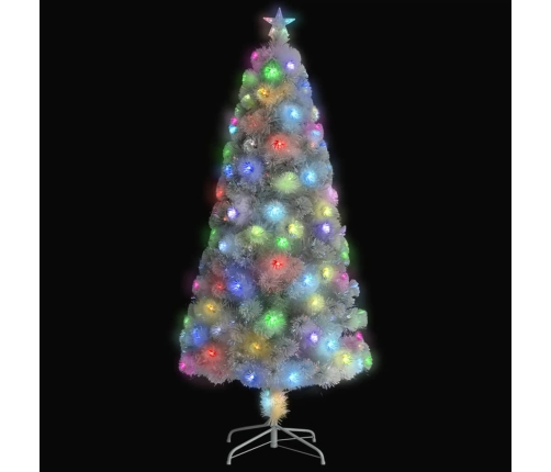 Árbol de Navidad artificial con luces fibra óptica blanco 150cm