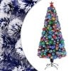 Árbol de Navidad con luces fibra óptica blanco y azul 150 cm