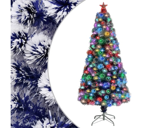 Árbol de Navidad con luces fibra óptica blanco y azul 150 cm