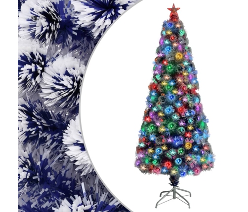 Árbol de Navidad con luces fibra óptica blanco y azul 180 cm