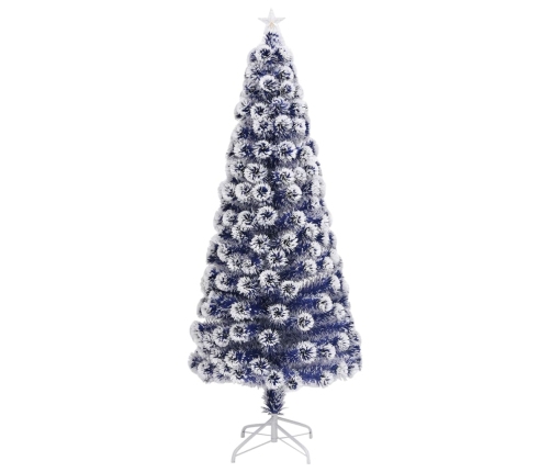 Árbol de Navidad con luces fibra óptica blanco y azul 180 cm