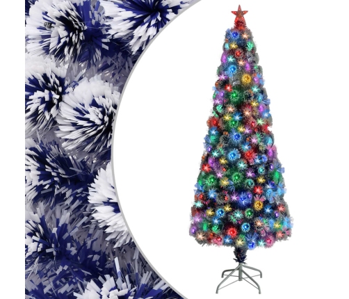 Árbol de Navidad con luces fibra óptica blanco y azul 210 cm