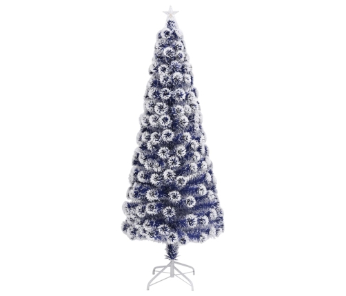 Árbol de Navidad con luces fibra óptica blanco y azul 210 cm