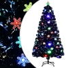 Árbol de Navidad copos de nieve LED fibra óptica negro 120 cm