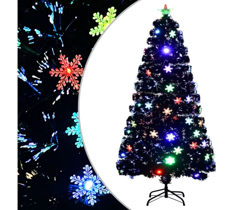 Árbol de Navidad copos de nieve LED fibra óptica negro 120 cm