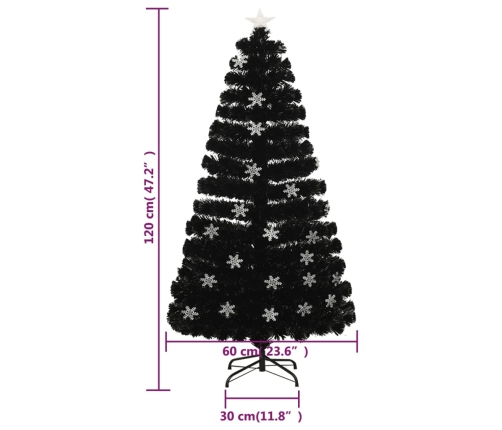 Árbol de Navidad copos de nieve LED fibra óptica negro 120 cm