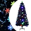 Árbol de Navidad copos de nieve LED fibra óptica negro 150 cm