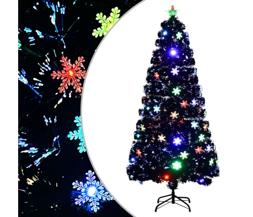 Árbol de Navidad copos de nieve LED fibra óptica negro 150 cm