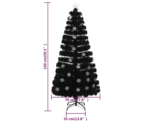 Árbol de Navidad copos de nieve LED fibra óptica negro 150 cm