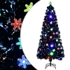 Árbol de Navidad copos de nieve LED fibra óptica negro 180 cm