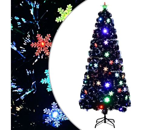 Árbol de Navidad copos de nieve LED fibra óptica negro 180 cm