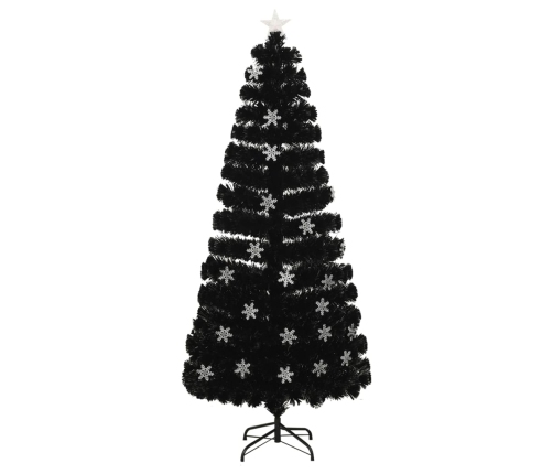 Árbol de Navidad copos de nieve LED fibra óptica negro 180 cm