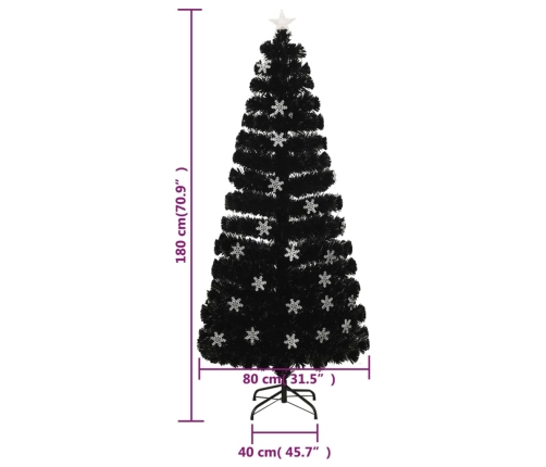 Árbol de Navidad copos de nieve LED fibra óptica negro 180 cm