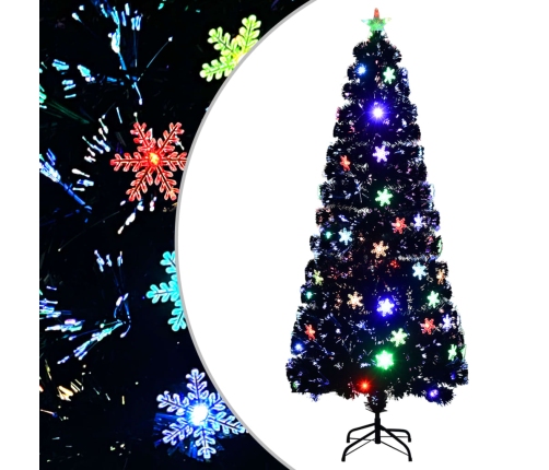 Árbol de Navidad copos de nieve LED fibra óptica negro 210 cm