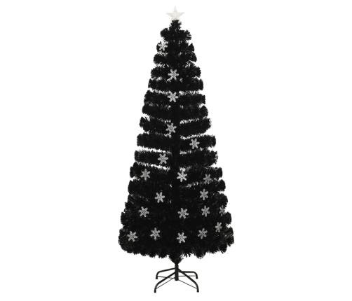 Árbol de Navidad copos de nieve LED fibra óptica negro 210 cm