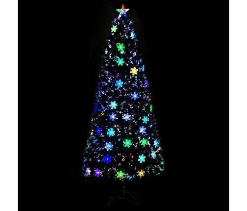 Árbol de Navidad copos de nieve LED fibra óptica negro 210 cm