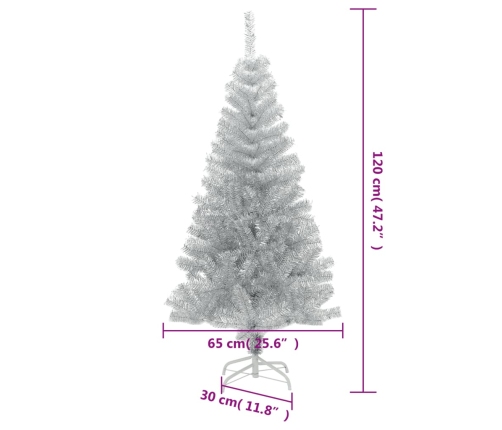 Árbol de Navidad artificial con soporte plateado PET 120 cm