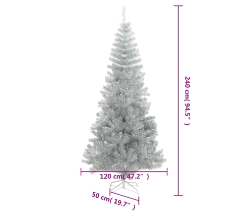 Árbol de Navidad artificial con soporte plateado PET 240 cm