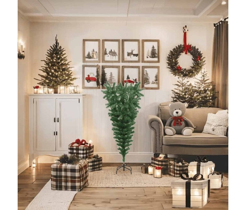 Árbol de Navidad artificial invertido con soporte verde 120 cm