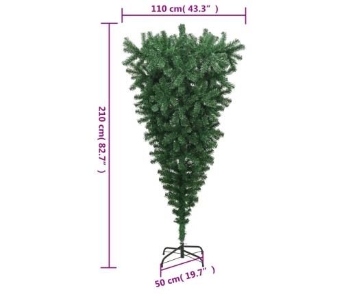 Árbol de Navidad artificial invertido con soporte verde 210 cm