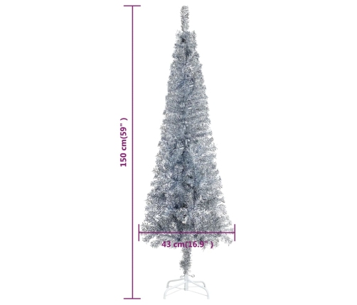 Árbol de Navidad delgado plateado 150 cm