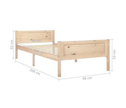 Estructura de cama sin colchón madera maciza de pino 90x200 cm