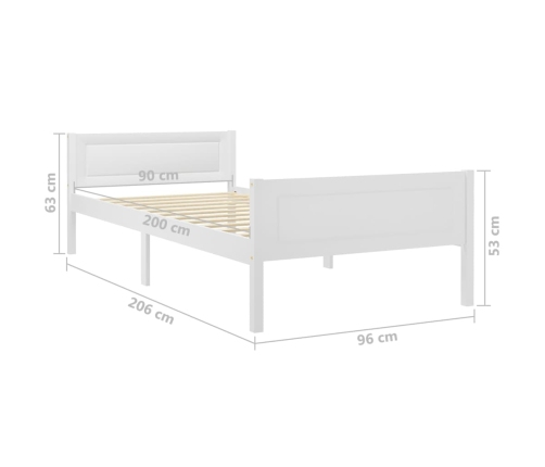 Estructura de cama de madera maciza de pino blanca 90x200 cm