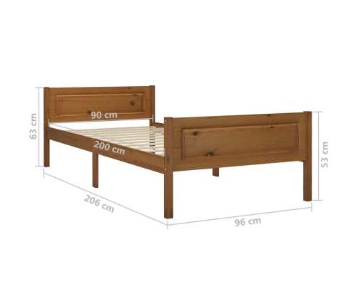 Estructura cama sin colchón madera pino marrón miel 90x200 cm