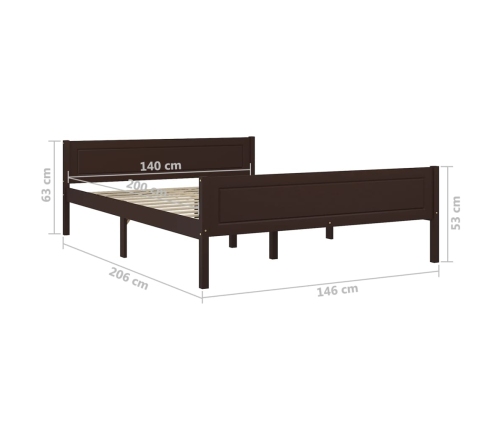 vidaXL Estructura de cama madera maciza pino marrón oscuro 140x200 cm