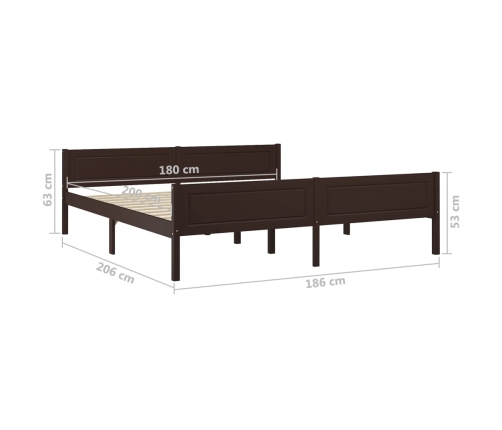 Estructura de cama madera maciza pino marrón oscuro 180x200 cm