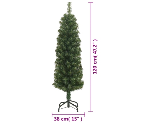 Árbol de Navidad artificial delgado y soporte PVC verde 120 cm