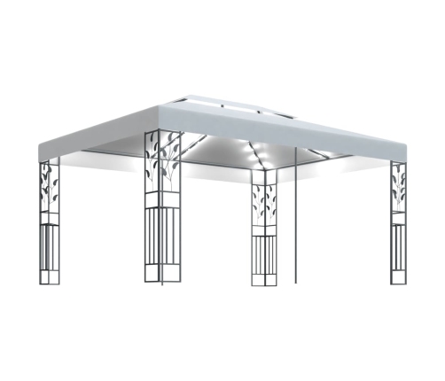 Cenador con doble techo y tira de luces LED blanco 3x4 m