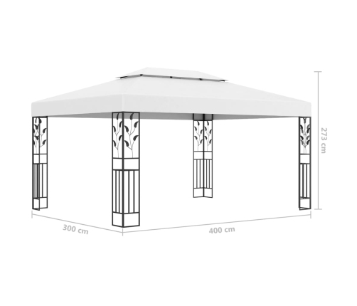 Cenador con doble techo y tira de luces LED blanco 3x4 m