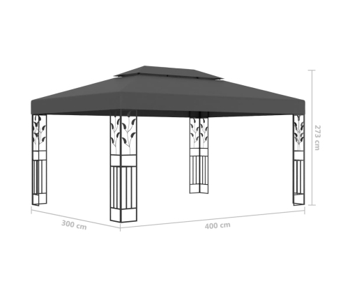 Cenador con doble techo y tira de luces LED antracita 3x4 m