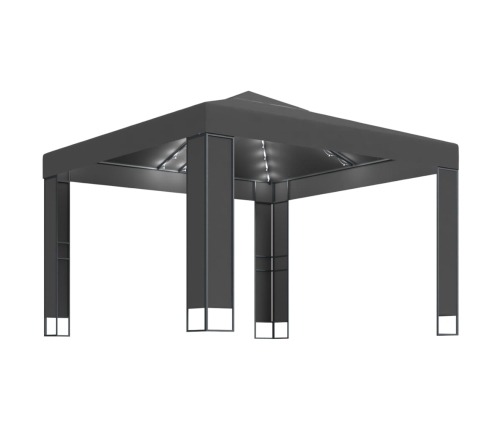 Cenador con doble techo y tira de luces LED antracita 3x3 m