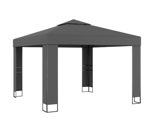 Cenador con doble techo y tira de luces LED antracita 3x3 m