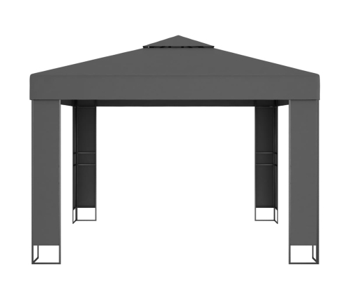 Cenador con doble techo y tira de luces LED antracita 3x3 m