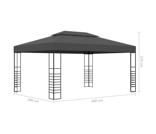 Cenador con tira de luces LED gris antracita 3x4 m