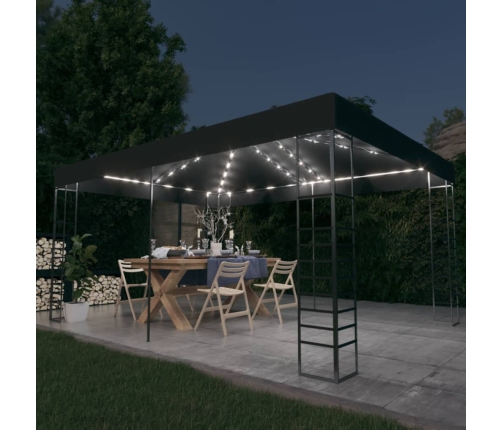 Cenador con tira de luces LED gris antracita 3x4 m