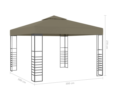 Carpa cenador de jardín con tira de luz LED 3x3m taupé 180 g/m²