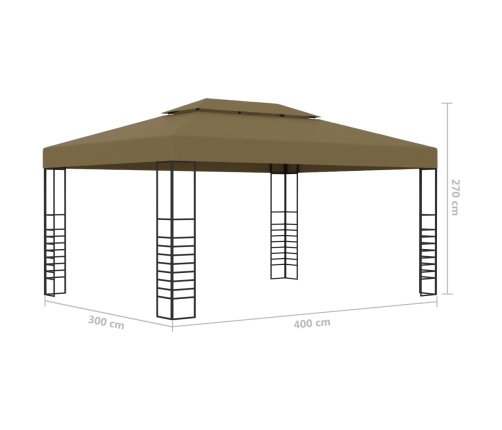 Carpa cenador de jardín con tira de luz LED 3x4m taupé 180 g/m²