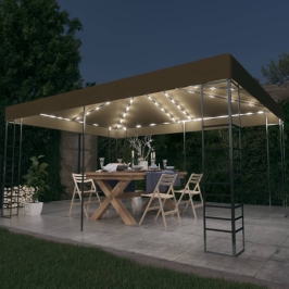 Carpa cenador de jardín con tira de luz LED 3x4m taupé 180 g/m²