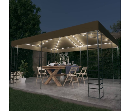 Carpa cenador de jardín con tira de luz LED 3x4m taupé 180 g/m²