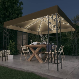 Carpa cenador de jardín con tira de luz LED 3x3m taupé 180 g/m²