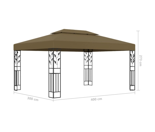 Cenador doble techo y tira de luz LED gris taupe 3x4 m 180 g/m²