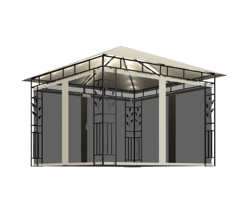 Cenador con mosquitera y tira de luces LED crema 3x3x2,73m