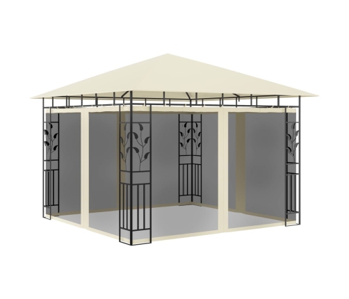 Cenador con mosquitera y tira de luces LED crema 3x3x2,73m