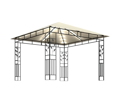 Cenador con mosquitera y tira de luces LED crema 3x3x2,73m