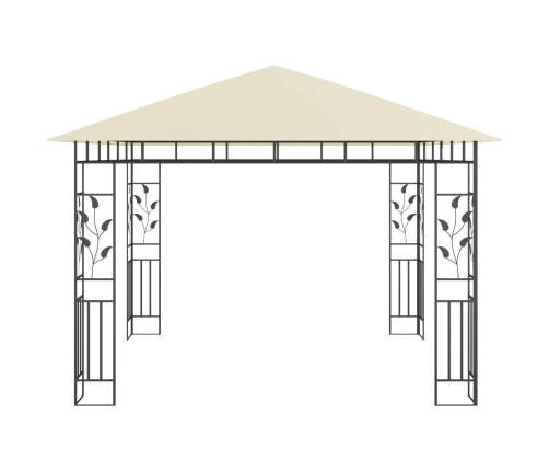 Cenador con mosquitera y tira de luces LED crema 3x3x2,73m